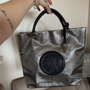 Silver and Black Tote Bag